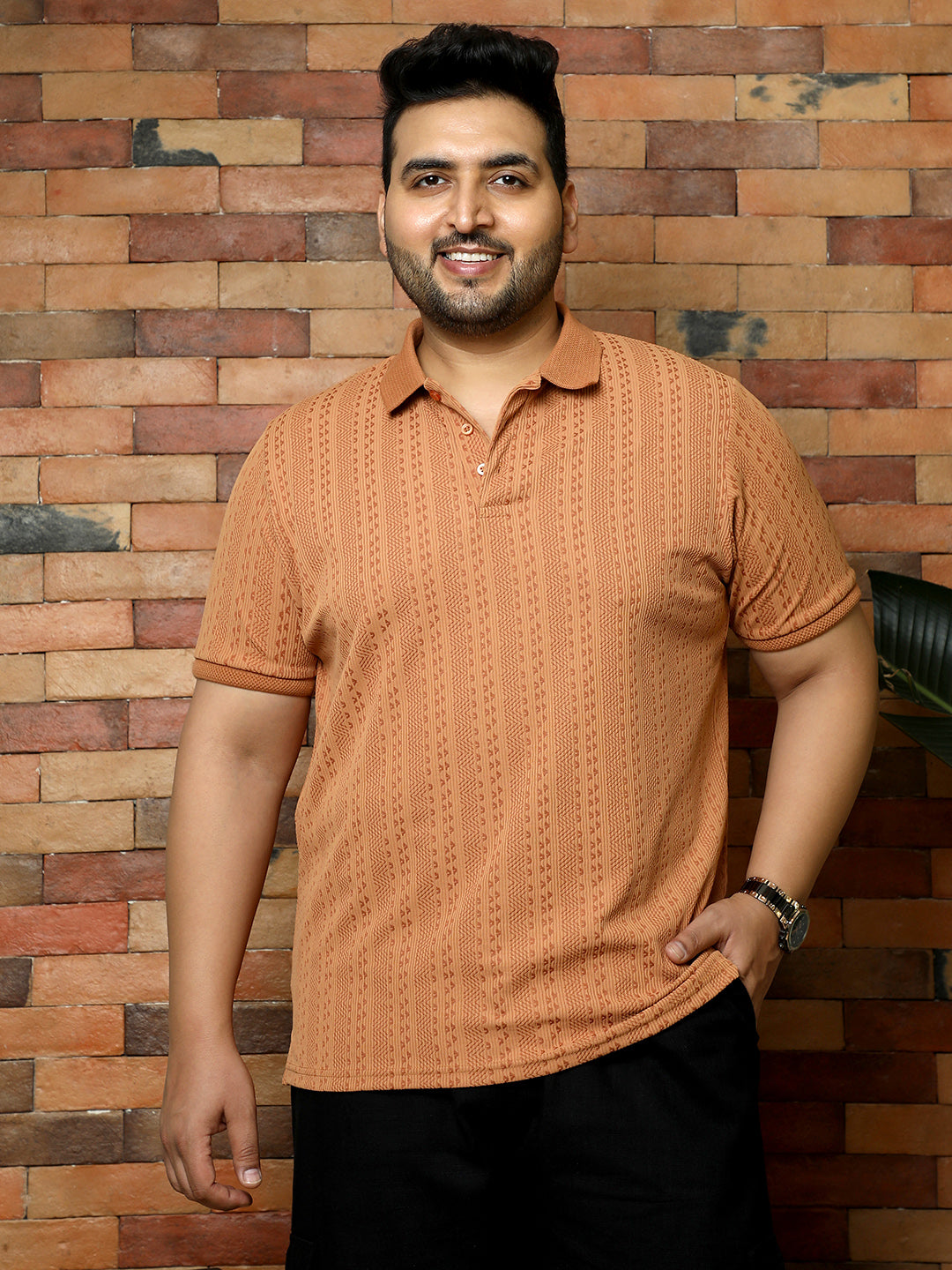 Geometric-Folk Knitted Polo T-Shirt