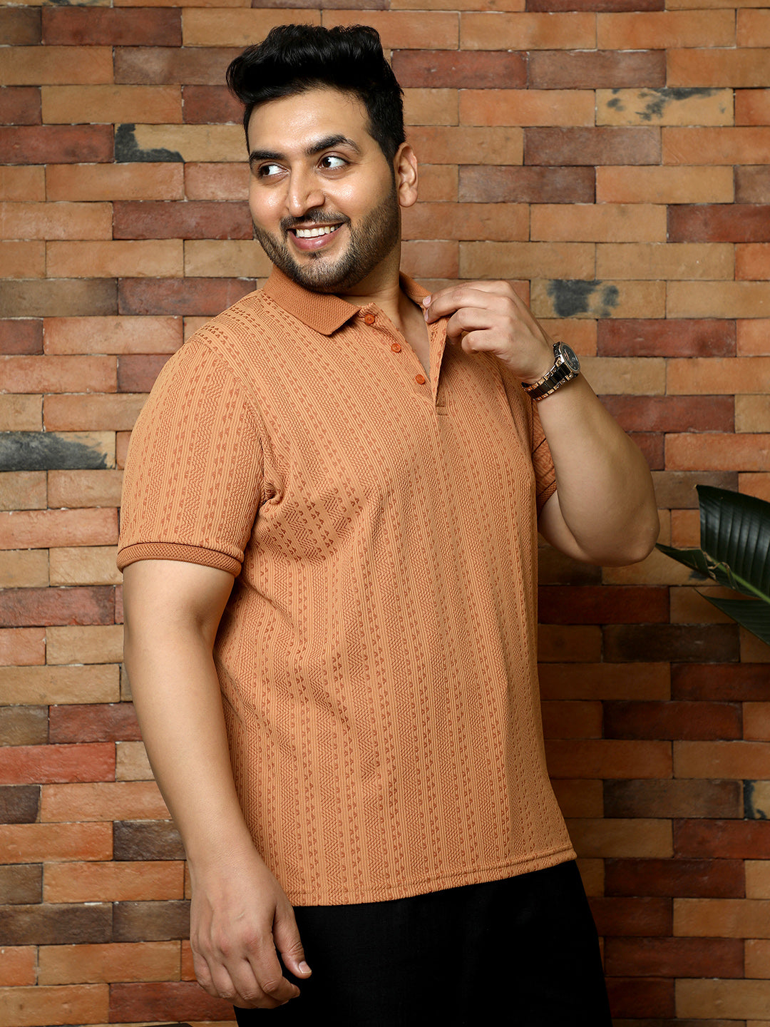 Geometric-Folk Knitted Polo T-Shirt