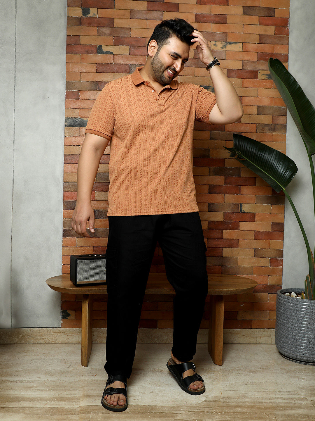 Geometric-Folk Knitted Polo T-Shirt