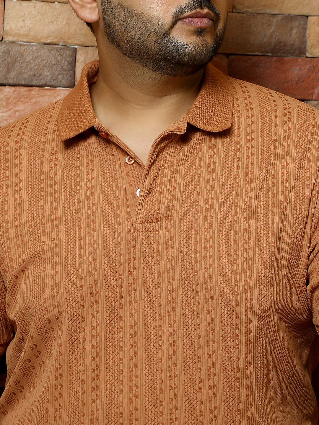 Geometric-Folk Knitted Polo T-Shirt