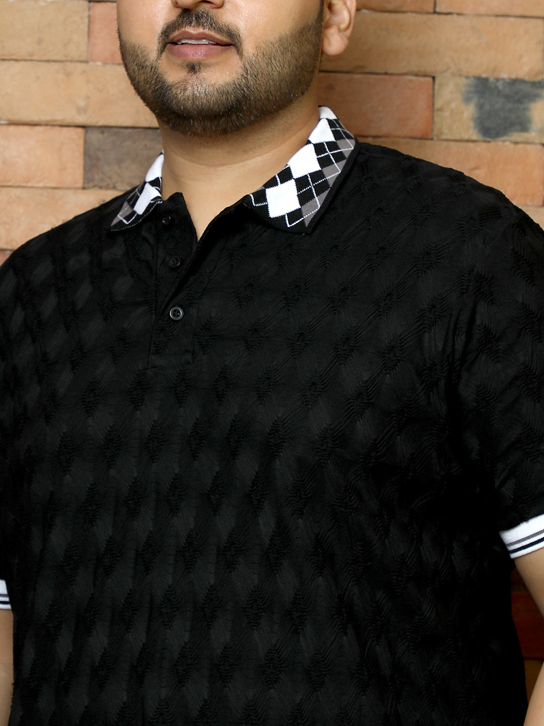 Block Argyle-Knit Polo T-Shirt