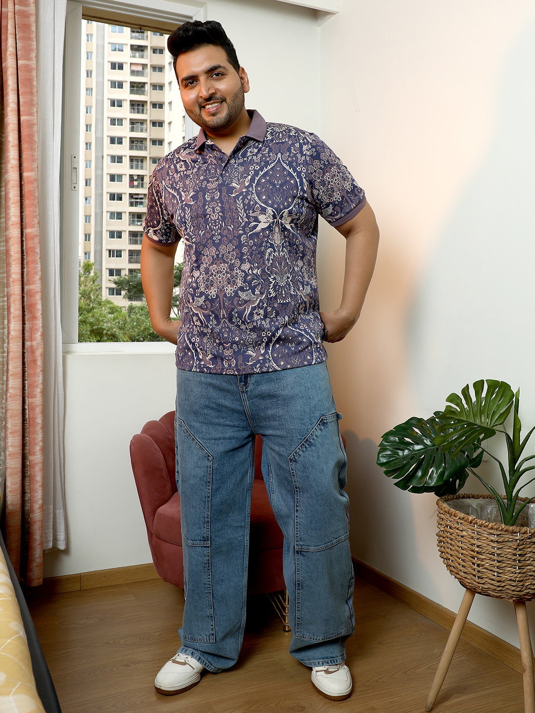 Indie Floral Jacquard-Knit Polo T-Shirt