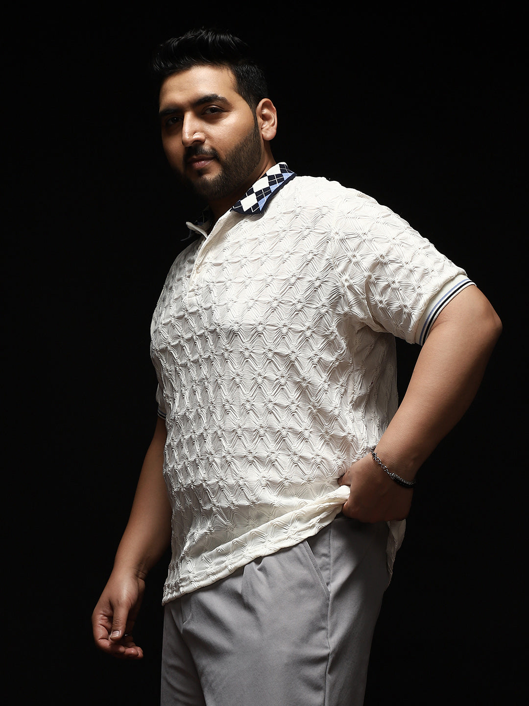 Block Argyle-Knit Polo T-Shirt