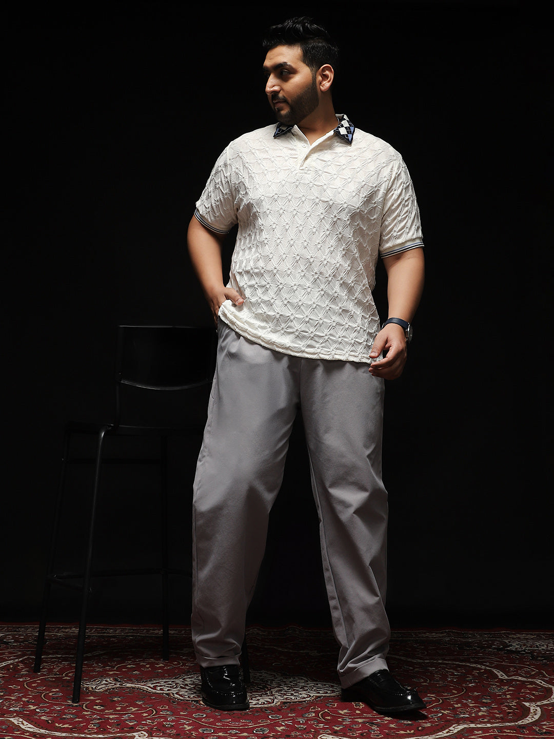Block Argyle-Knit Polo T-Shirt