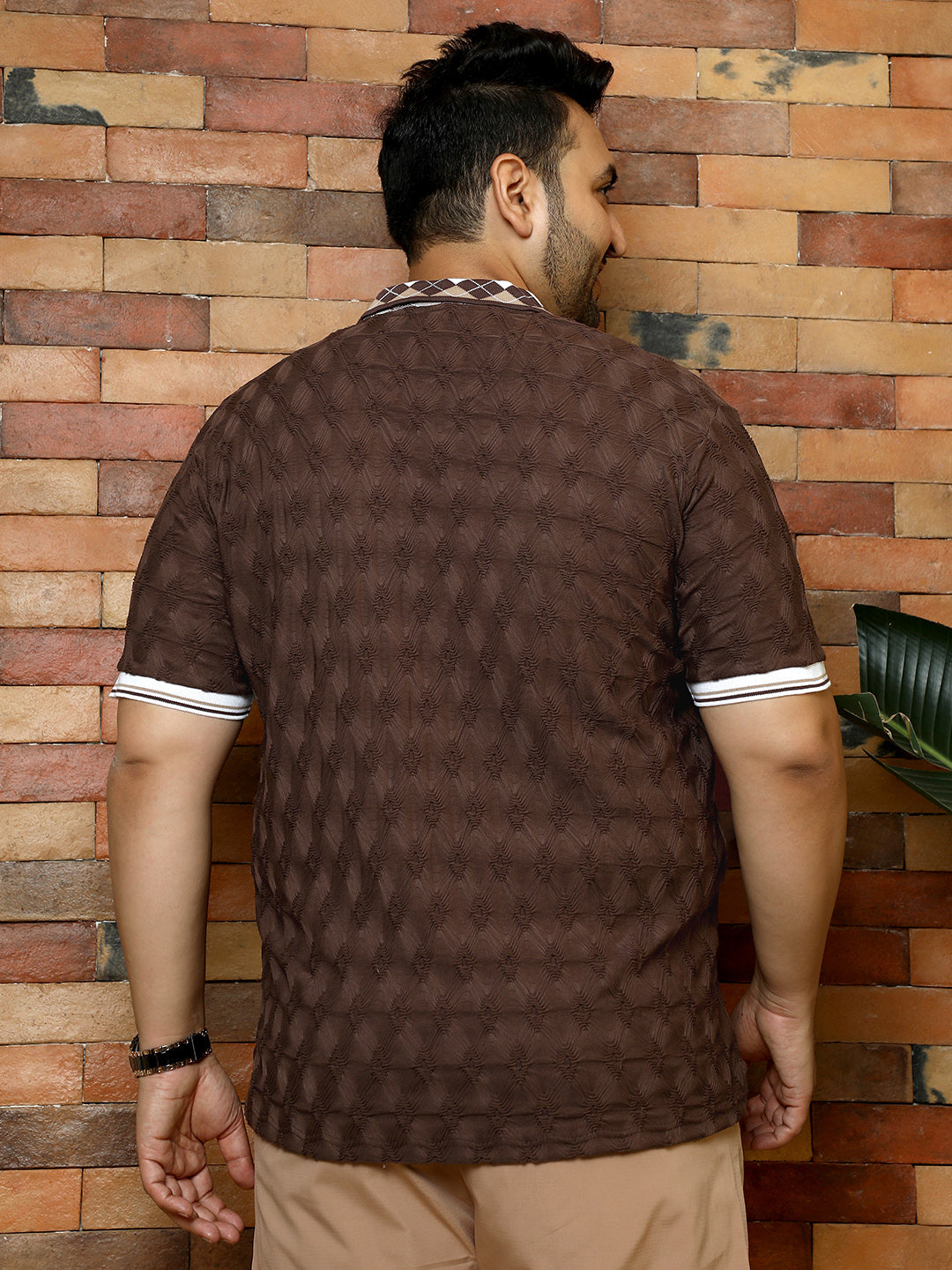 Block Argyle-Knit Polo T-Shirt