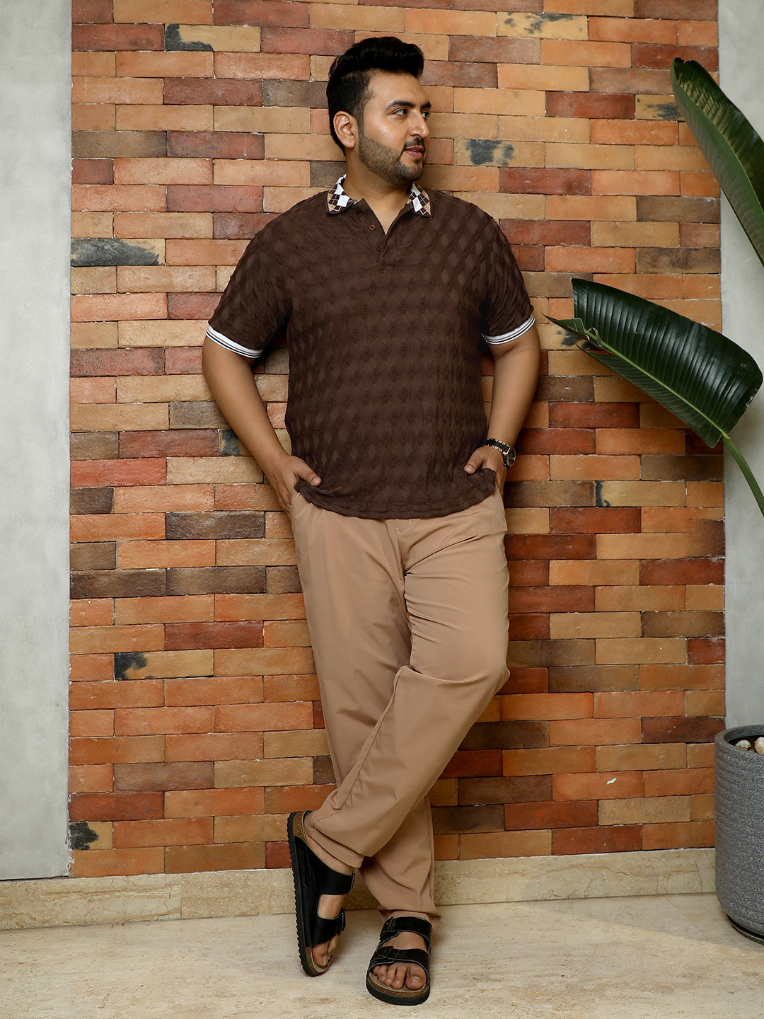 Block Argyle-Knit Polo T-Shirt