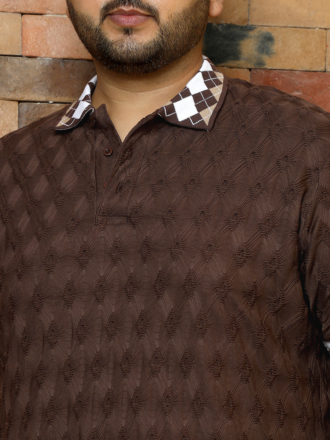 Block Argyle-Knit Polo T-Shirt