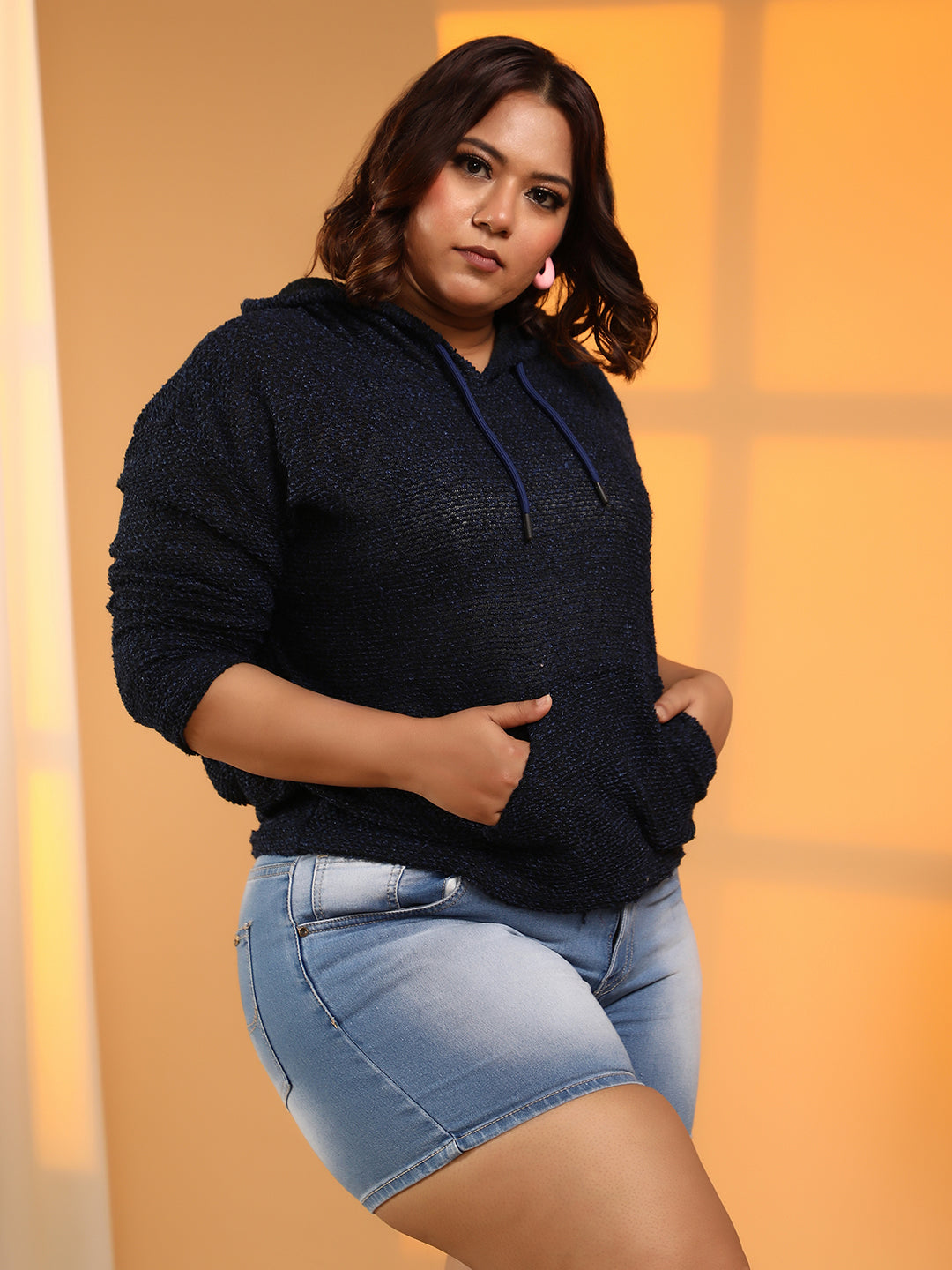 Textured-Knit Pullover Hoodie