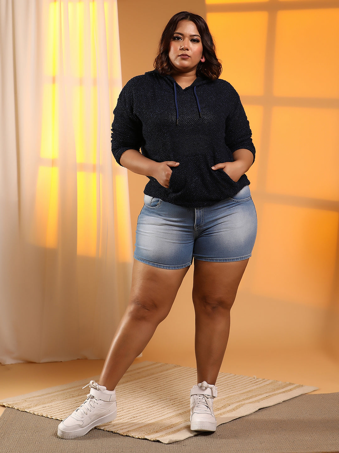 Textured-Knit Pullover Hoodie