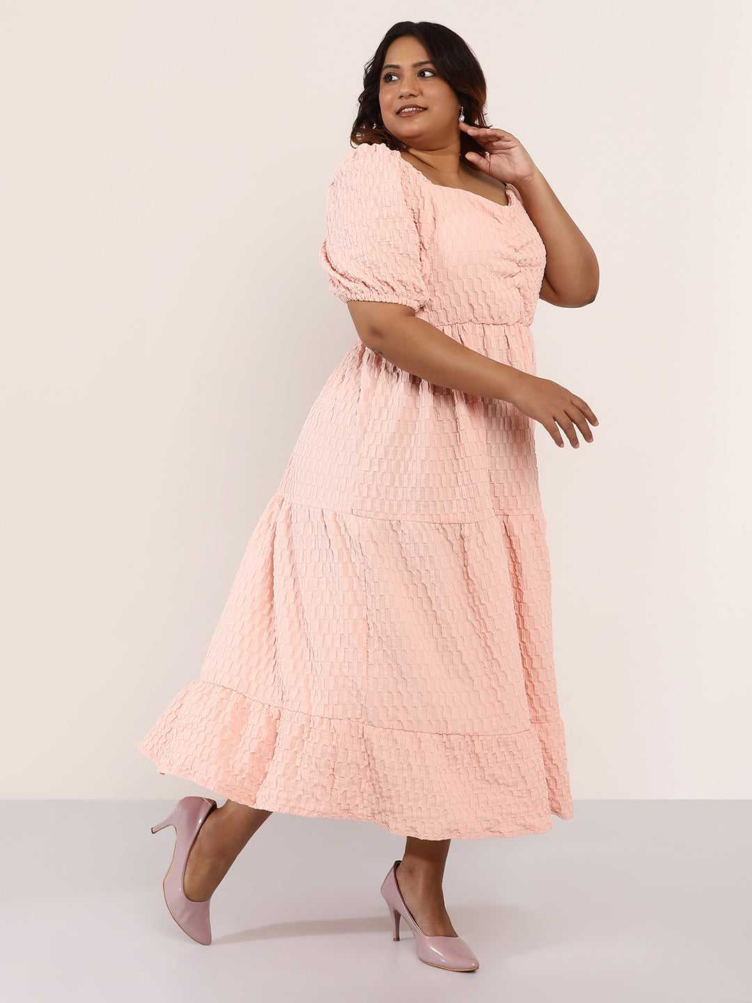 Textured-Tiered Midi Dress