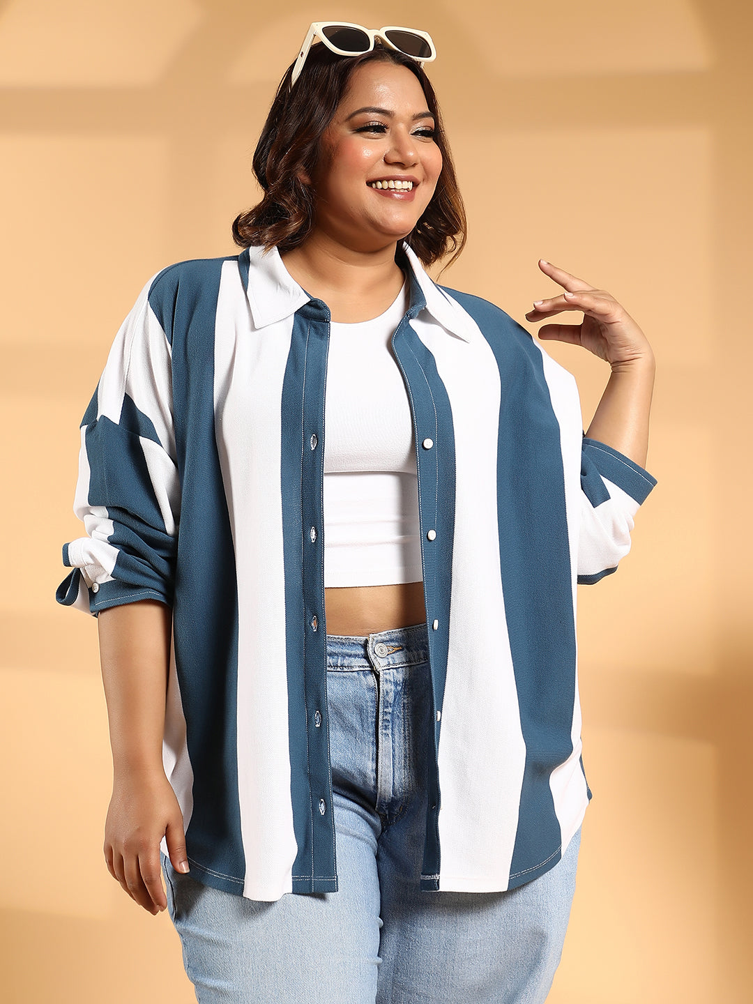 Balanced-Stripe Boxy Shirt