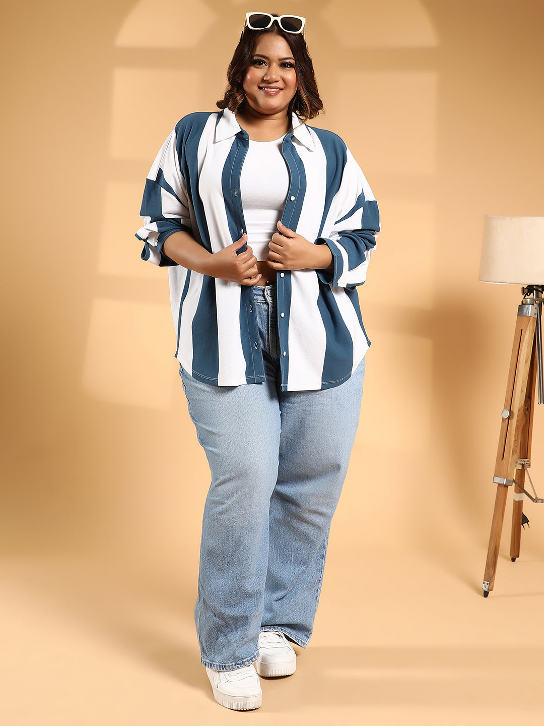 Balanced-Stripe Boxy Shirt