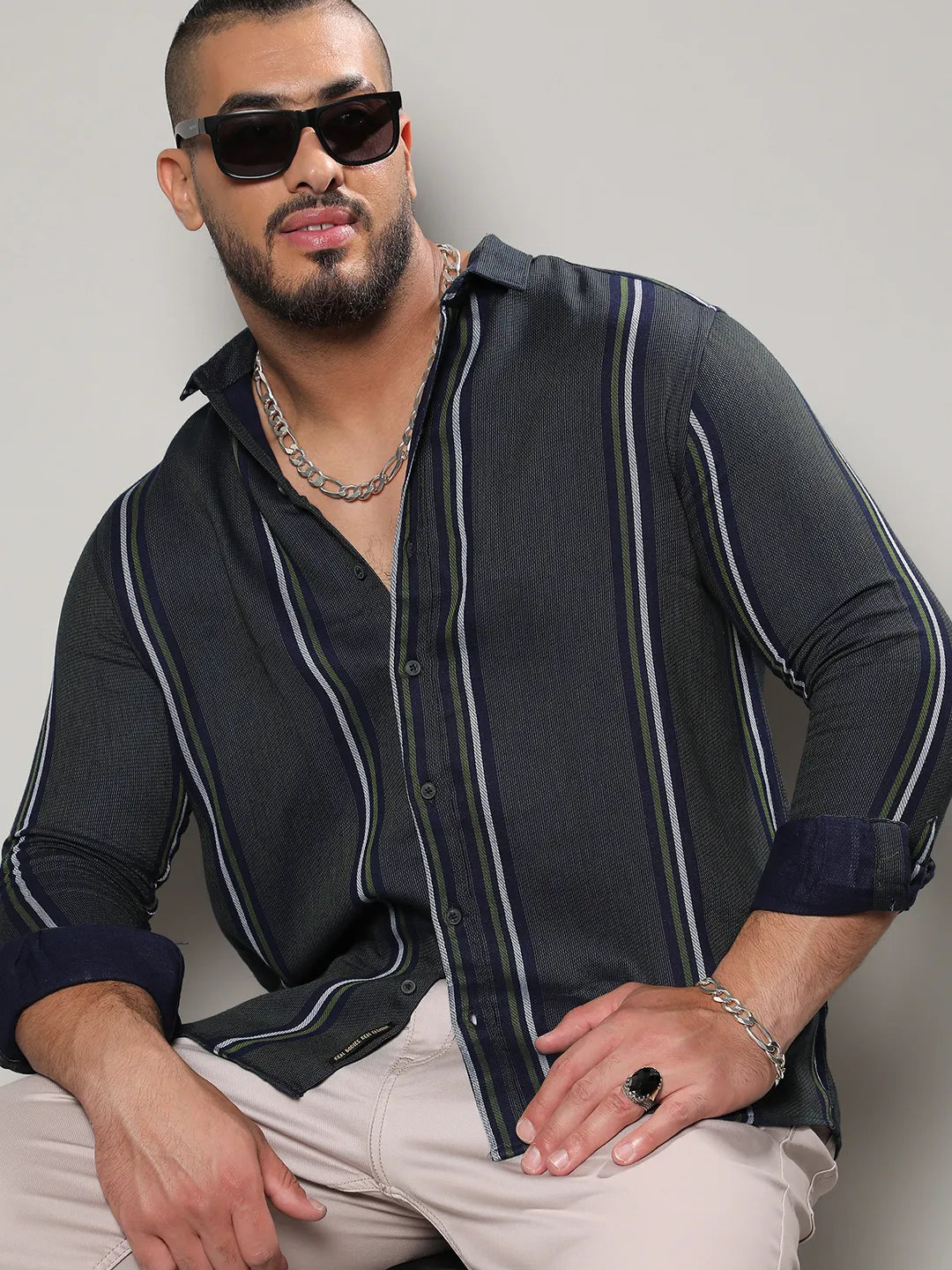 Emerald Green Striped Casual Shirt