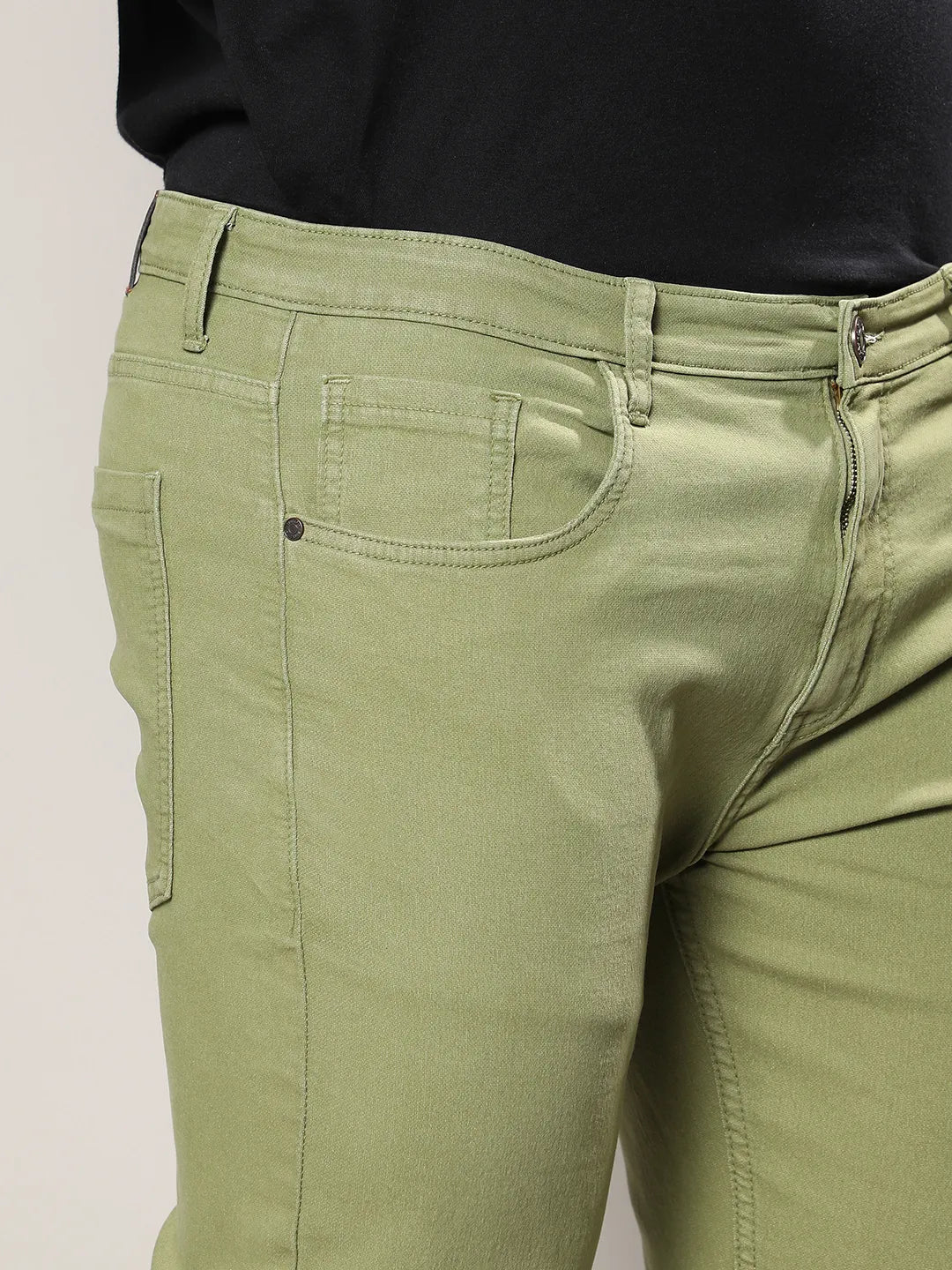 Green Solid Denim Jeans