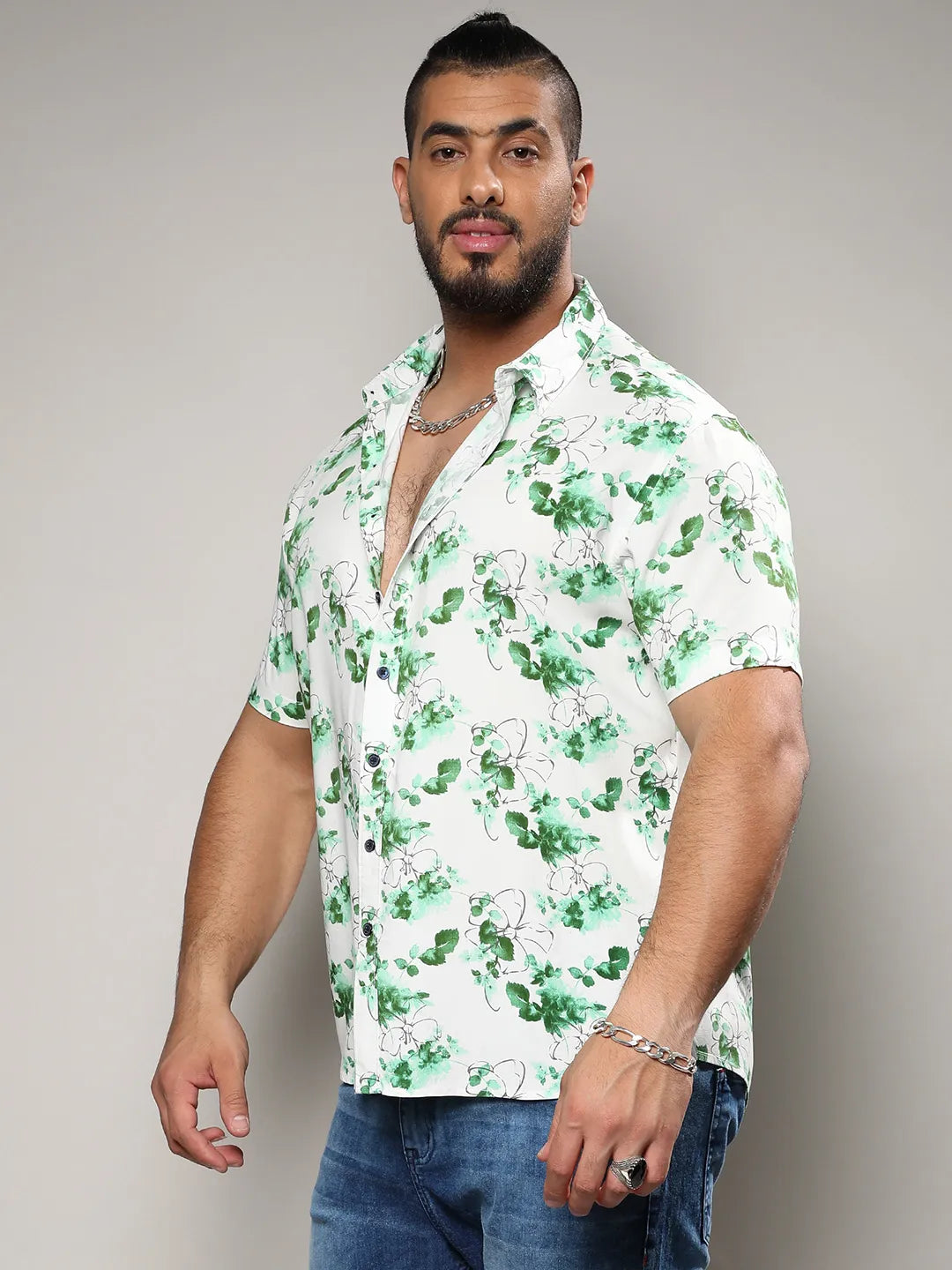 Green & White Botanical Strokes Shirt