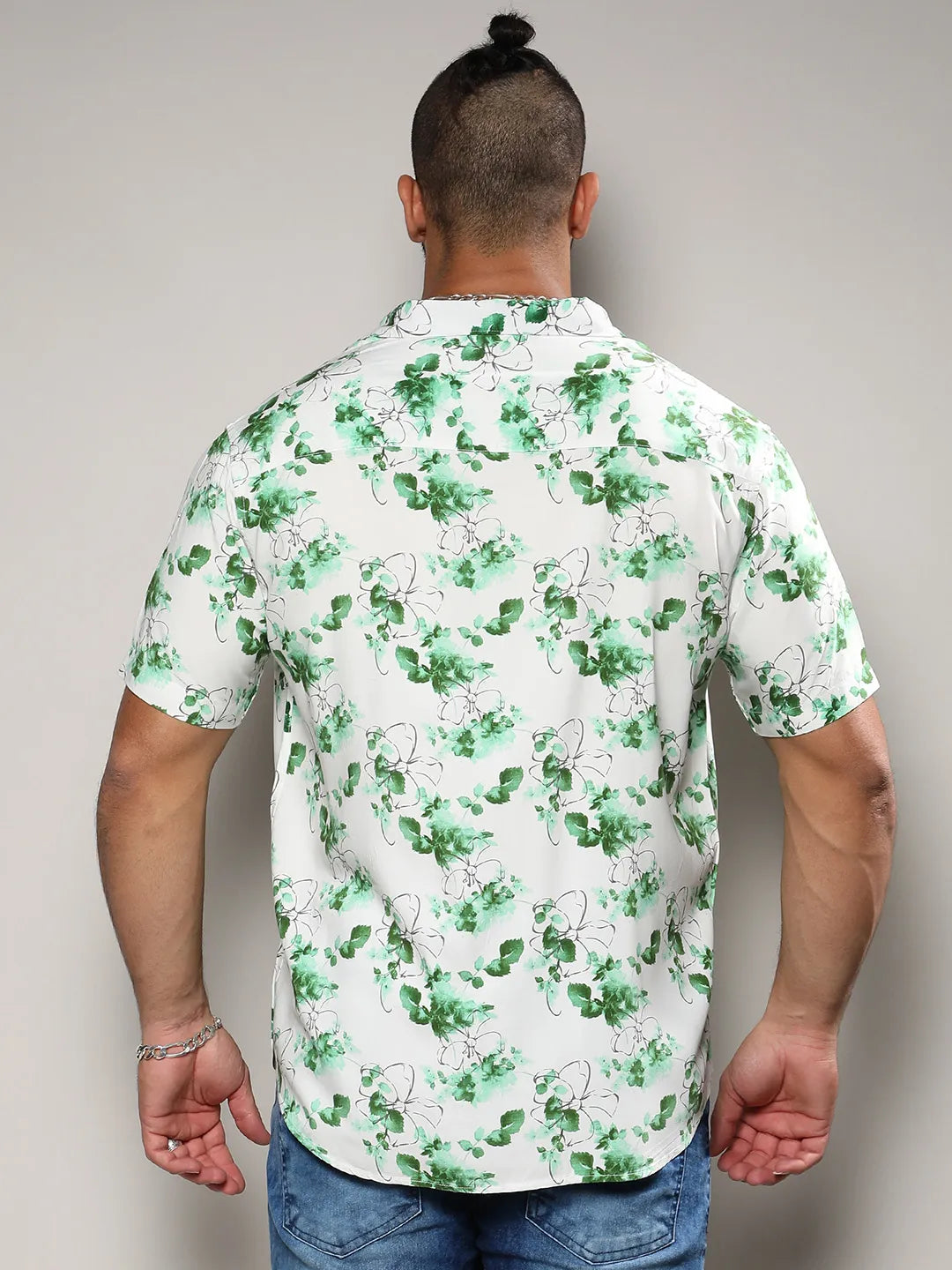 Green & White Botanical Strokes Shirt