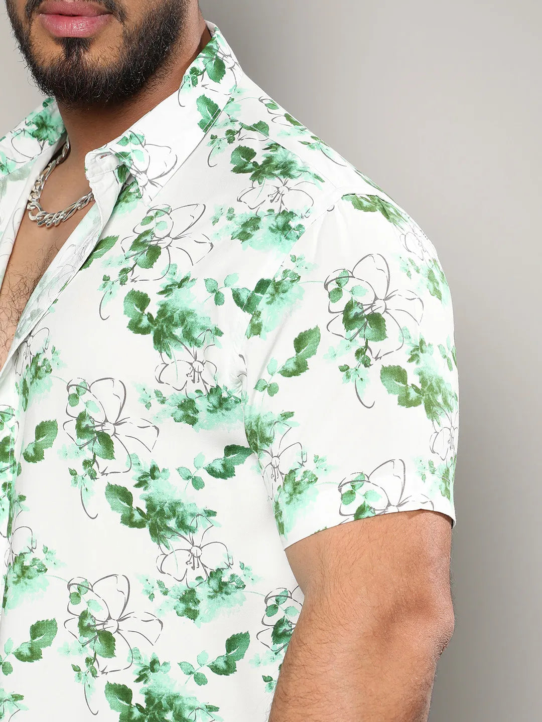 Green & White Botanical Strokes Shirt