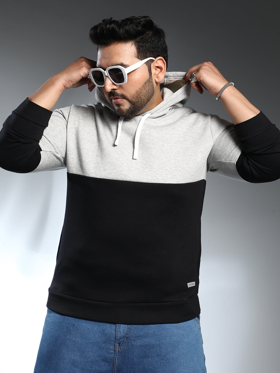 Contrast Panel Pullover Hoodie