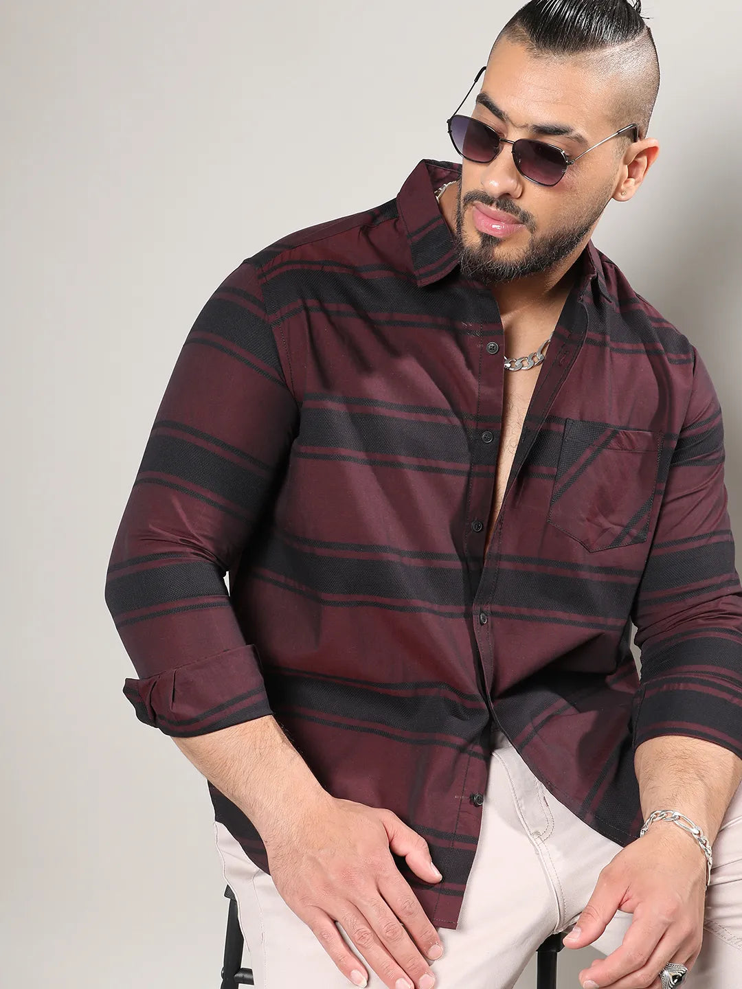 Maroon And Black Striped Shirt