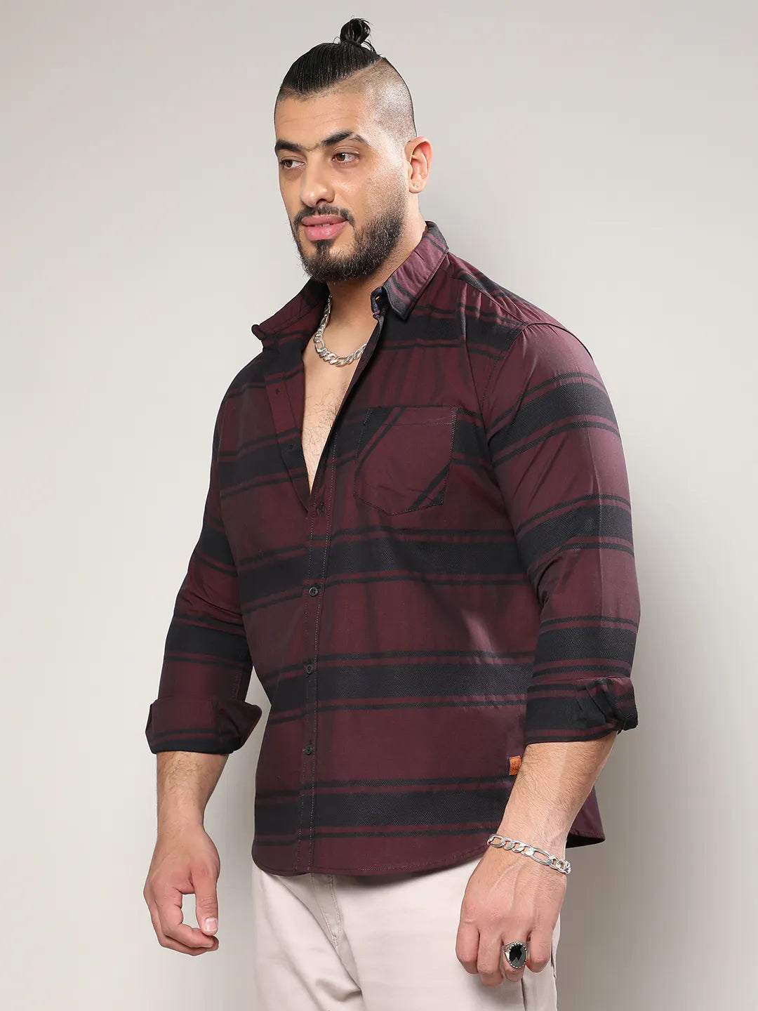 Maroon And Black Striped Shirt