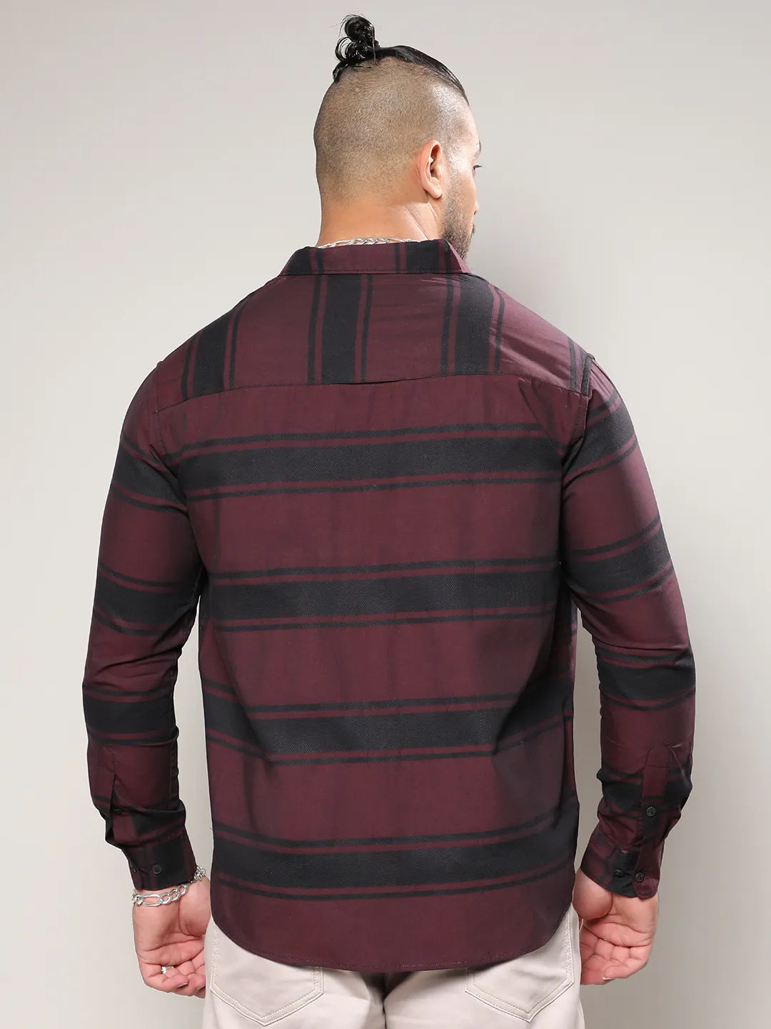 Maroon And Black Striped Shirt