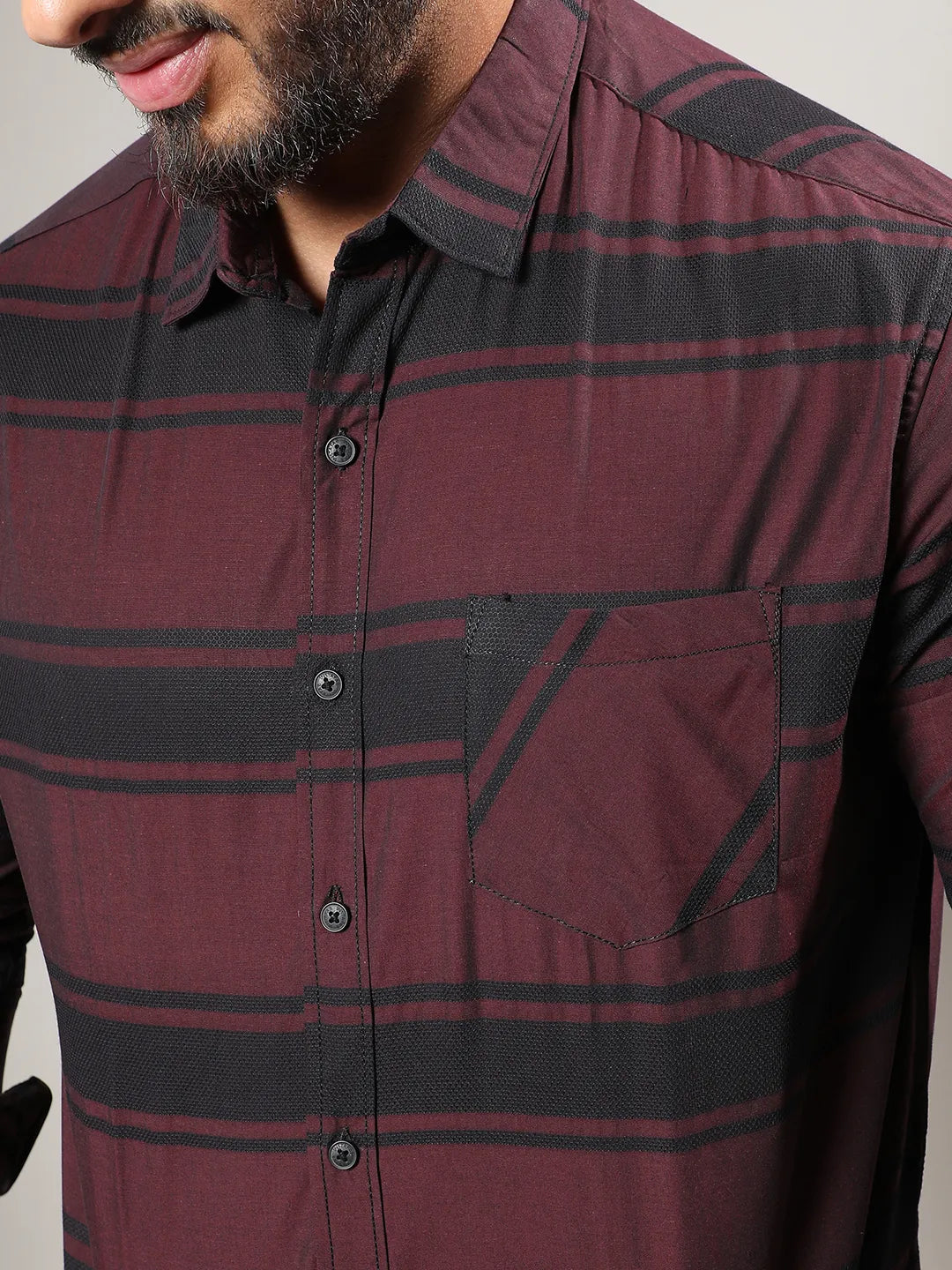 Maroon And Black Striped Shirt