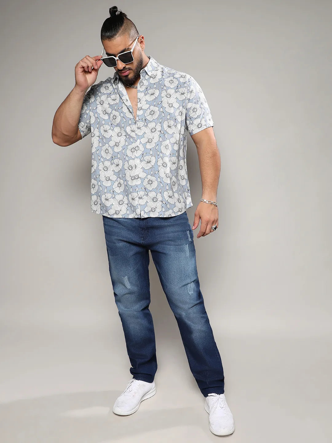 Icy Blue Botanical Print Shirt