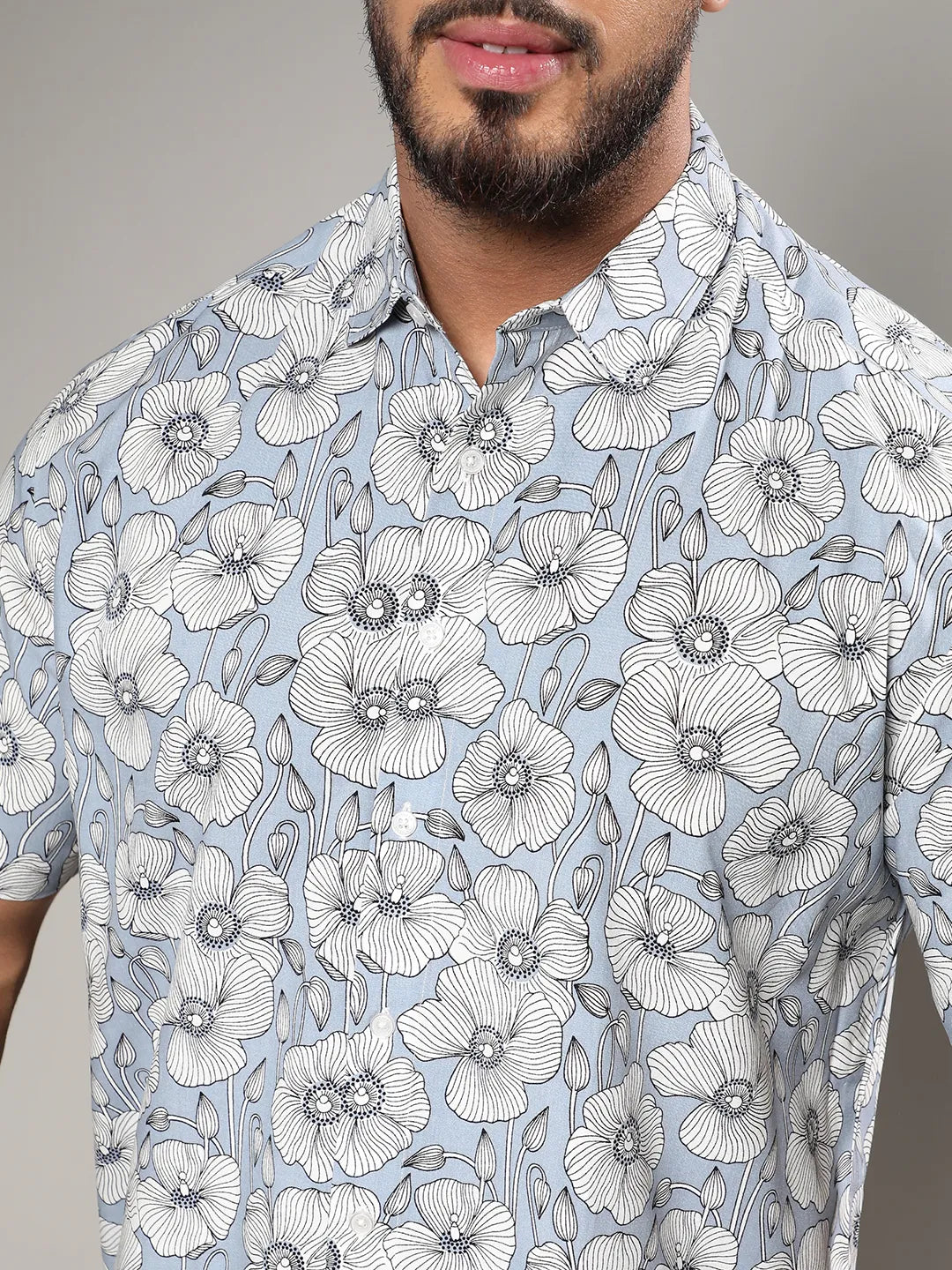 Icy Blue Botanical Print Shirt