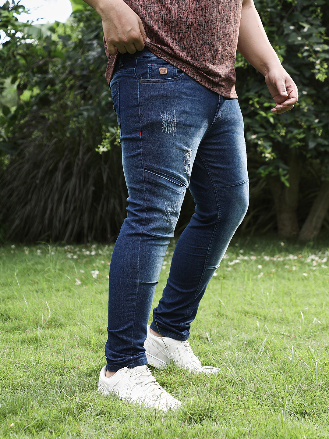 Dark-Wash Panelled Denim Jeans