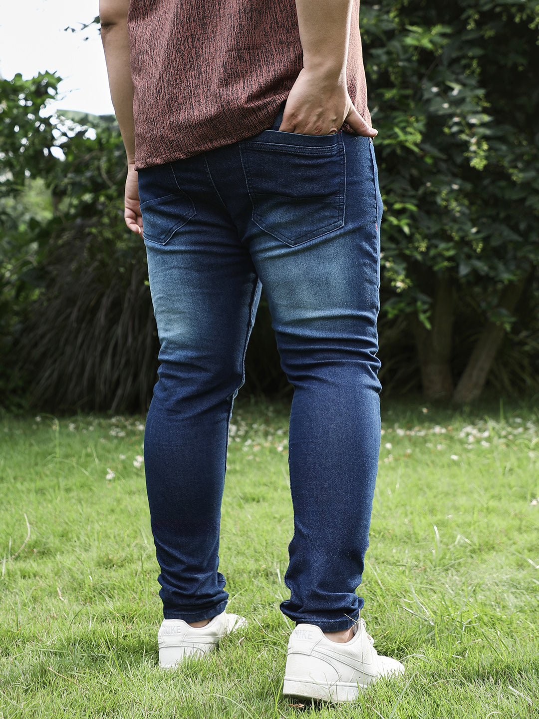 Dark-Wash Panelled Denim Jeans