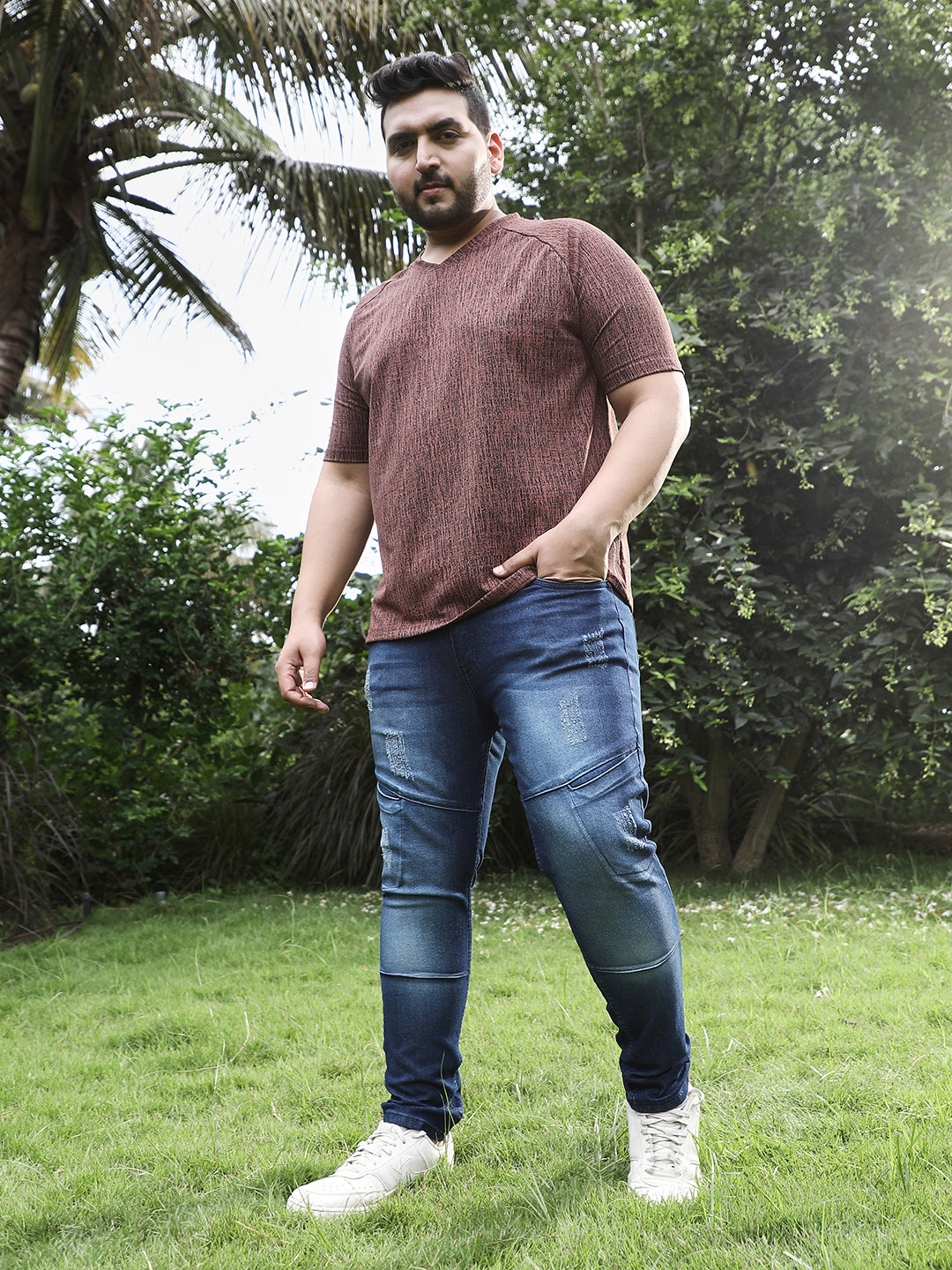 Dark-Wash Panelled Denim Jeans