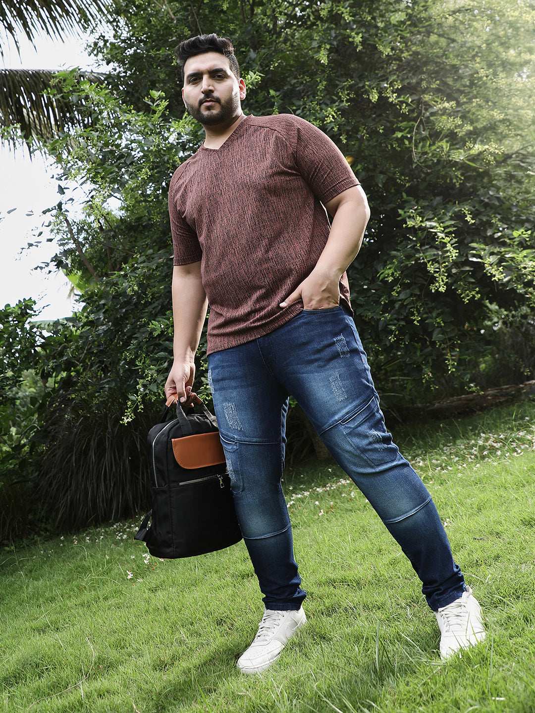 Dark-Wash Panelled Denim Jeans