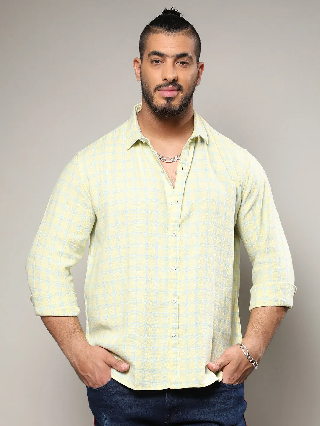 Lemon Yellow Tartan Plaid Shirt