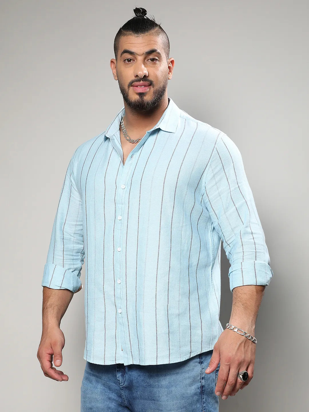Light Blue Contrast Pinstriped Shirt