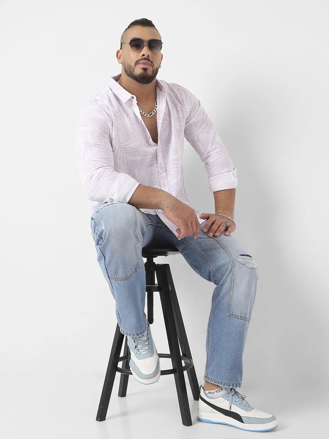 Lilac Contrast Pinstriped Shirt