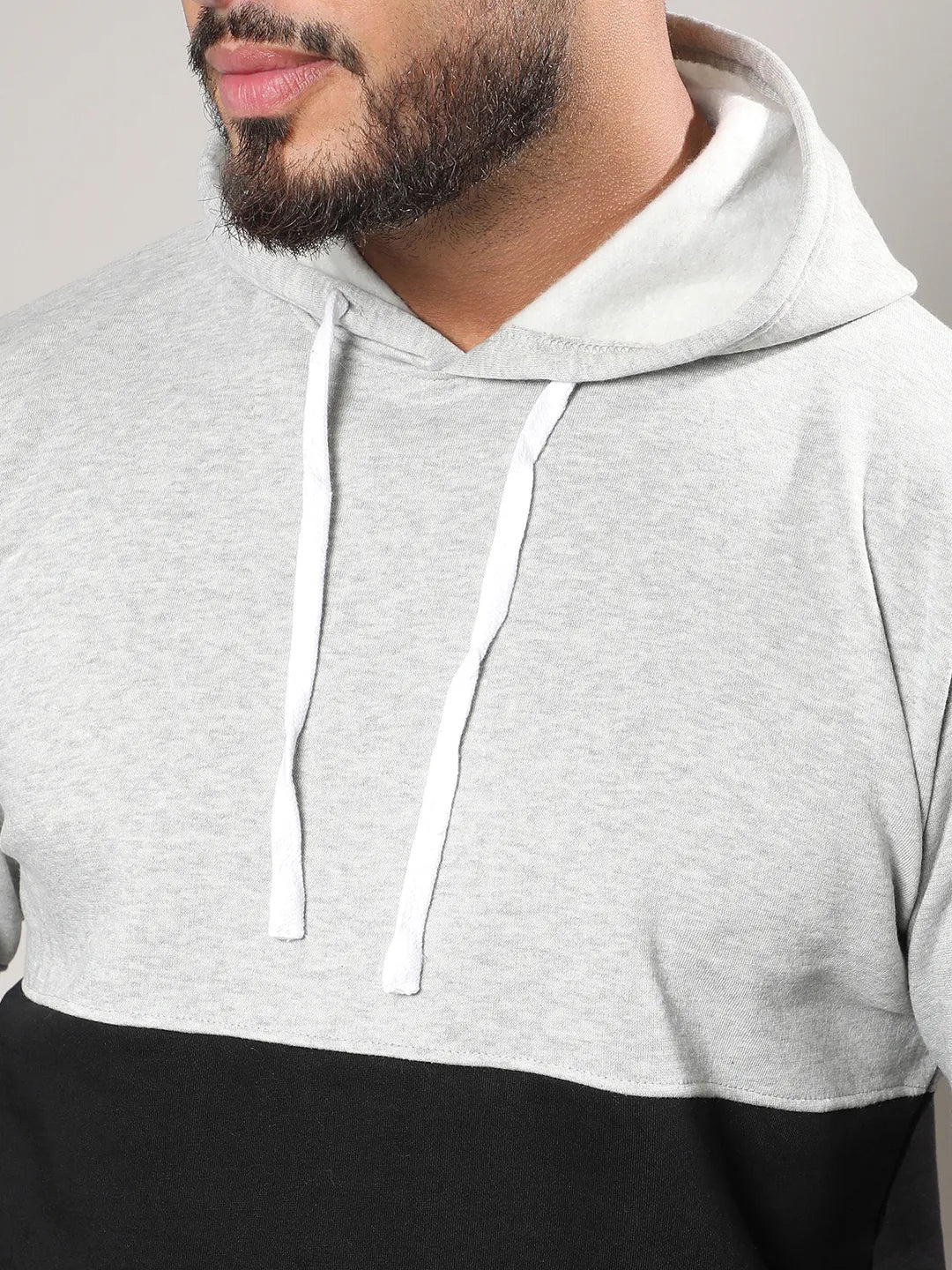 Black & Grey Pullover Hoodie With Ribbed Hem