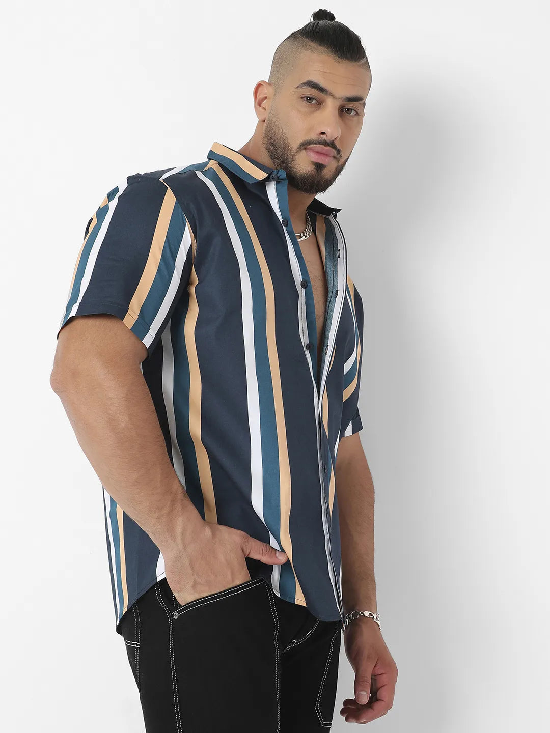 Striped Half Sleeve Casual Shirt