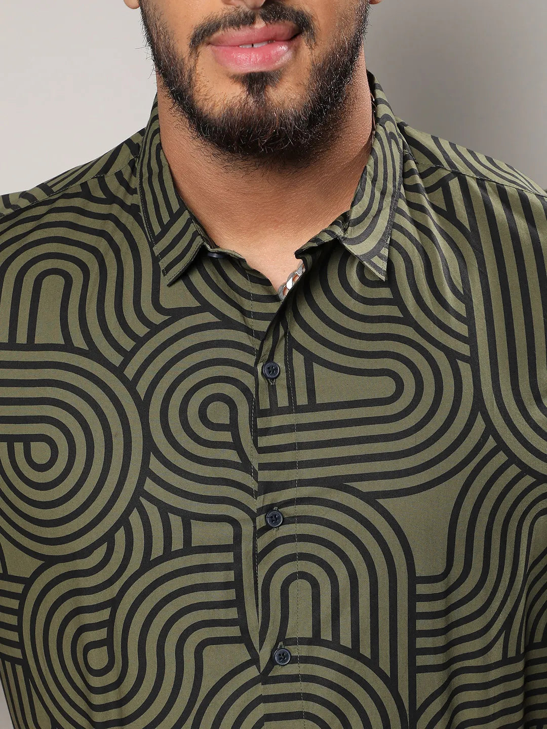 Army Green & Black Contrast Lines Shirt