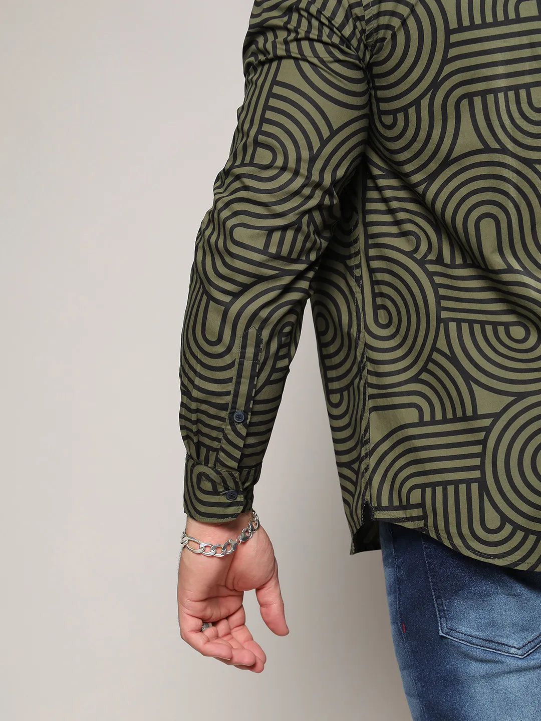Army Green & Black Contrast Lines Shirt