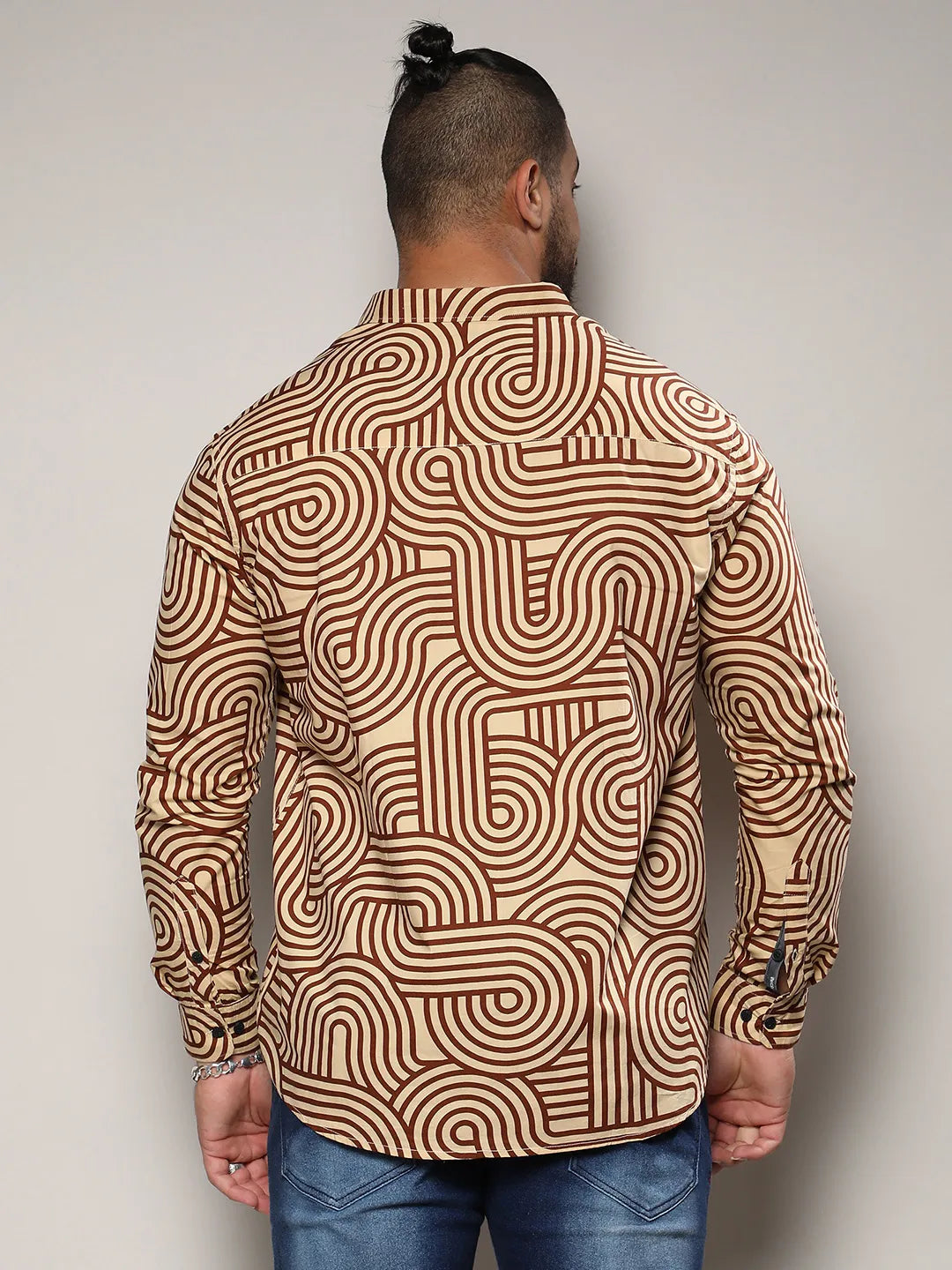 Beige & Brown Contrast Lines Shirt