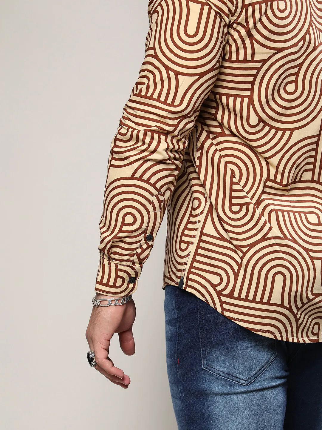 Beige & Brown Contrast Lines Shirt