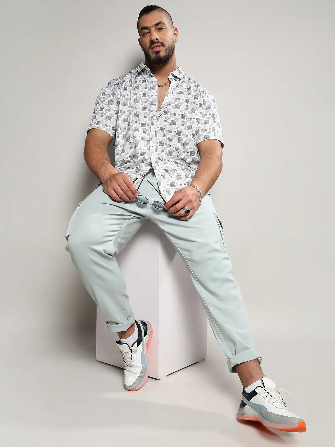 Beige & Grey Abstract Geometric Shirt