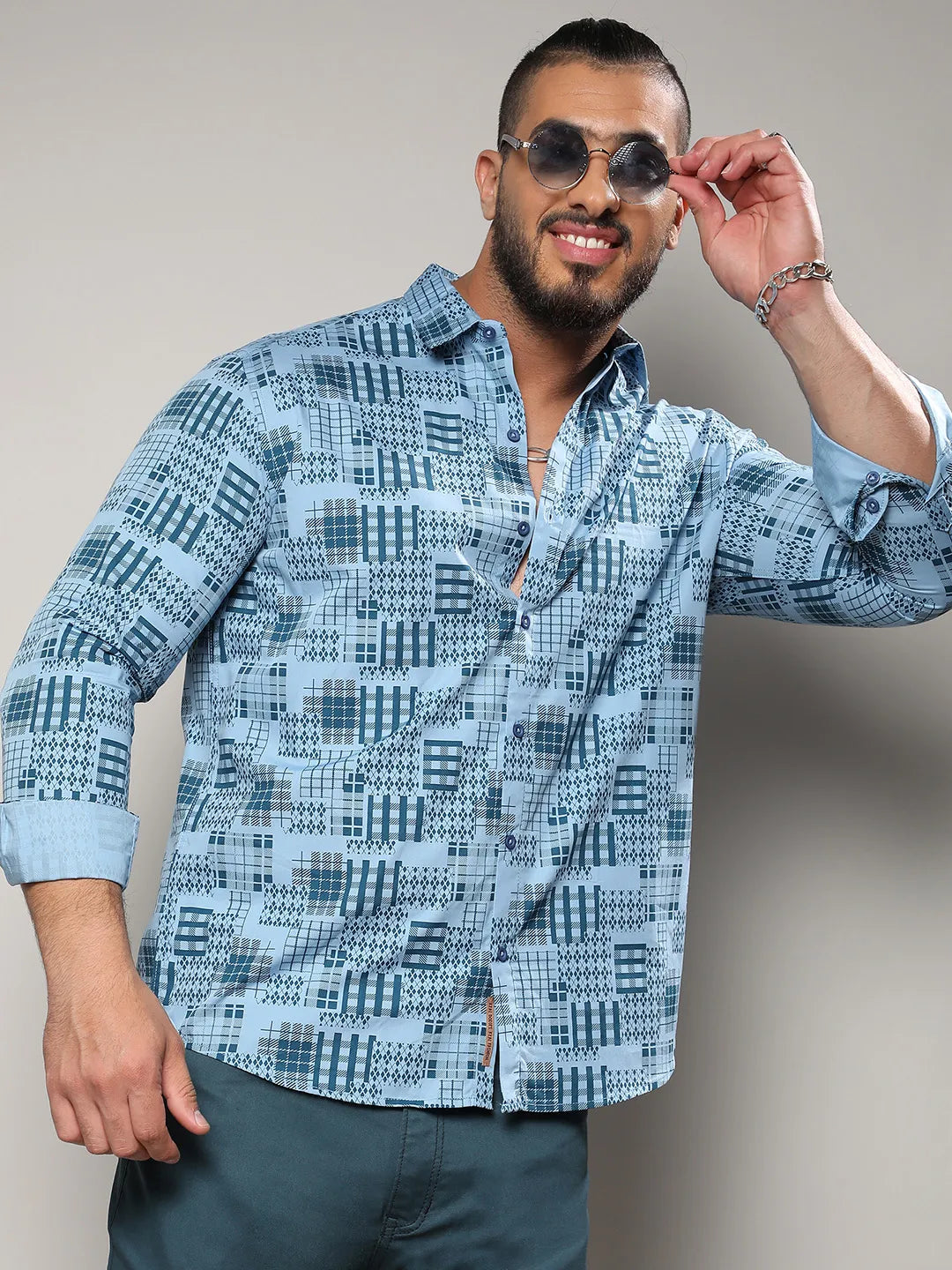 Blue Arygle Checkered Block Shirt