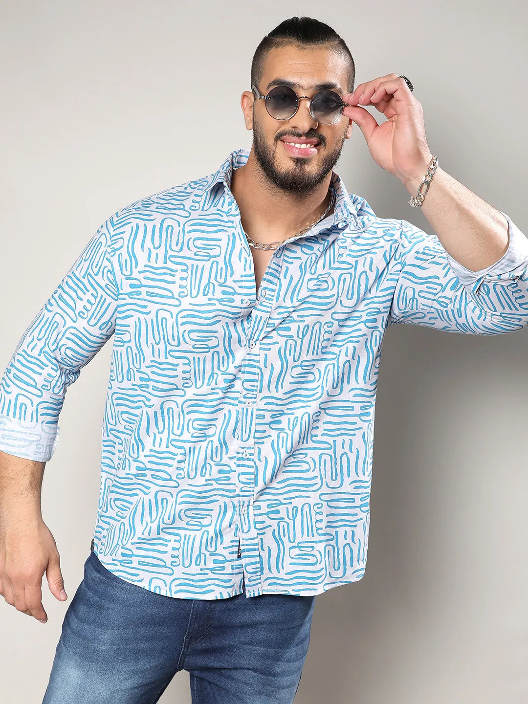 Blue Contrast Lines Shirt