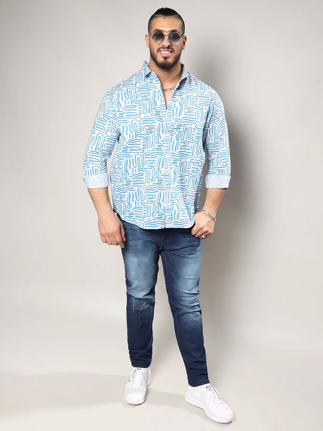 Blue Contrast Lines Shirt