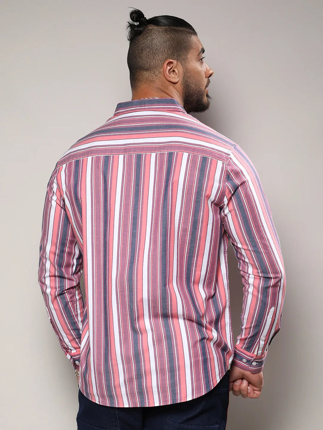 Blush Pink & Dark Grey Faded Barcode Striped Shirt