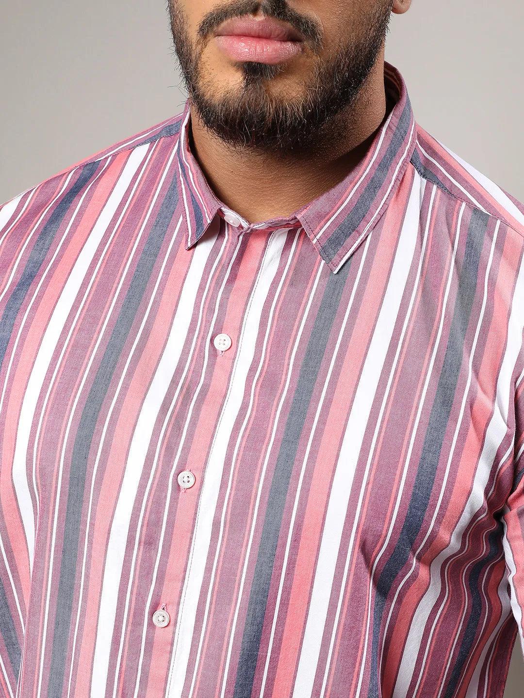 Blush Pink & Dark Grey Faded Barcode Striped Shirt