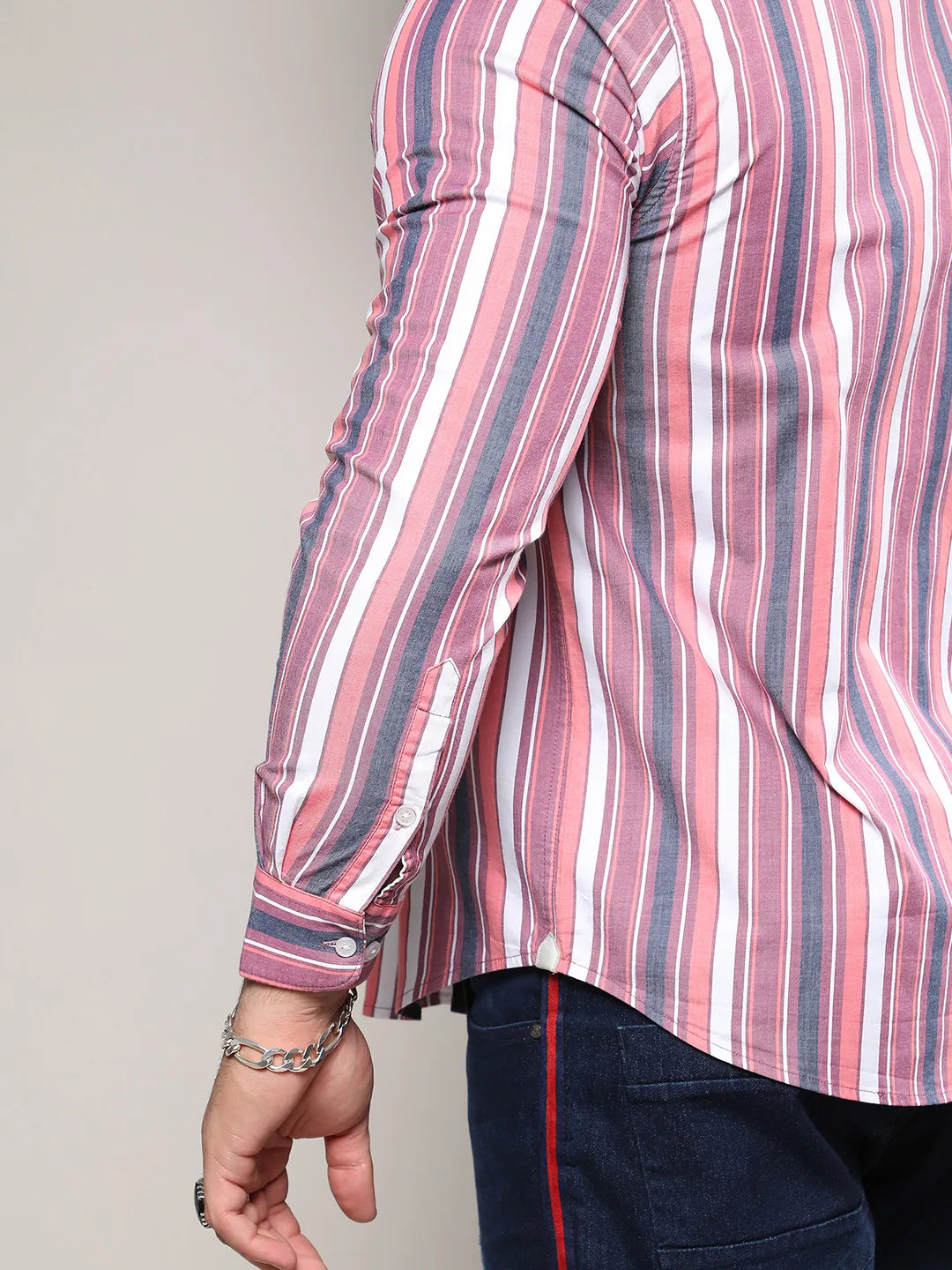 Blush Pink & Dark Grey Faded Barcode Striped Shirt