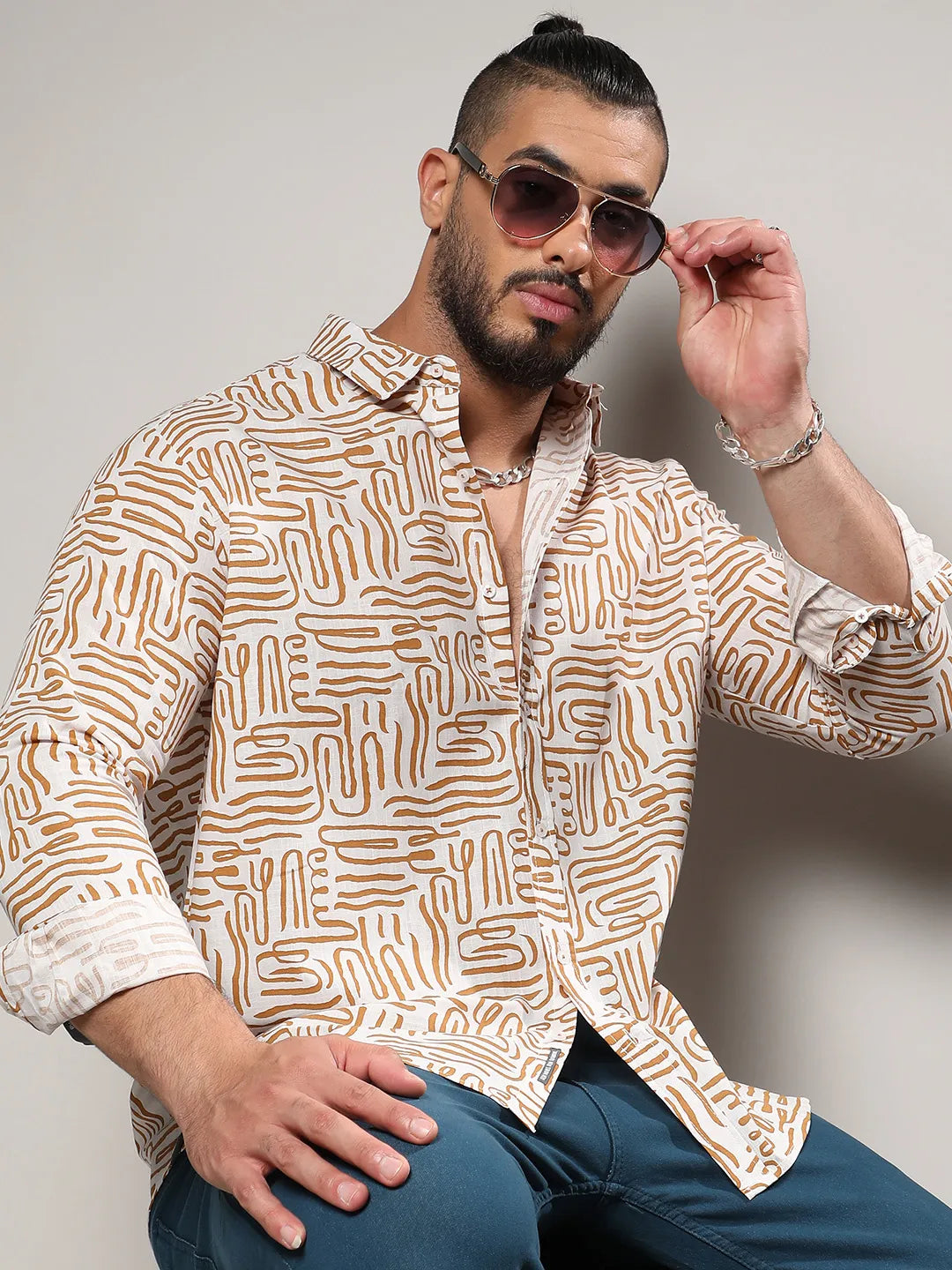 Brown Contrast Lines Shirt