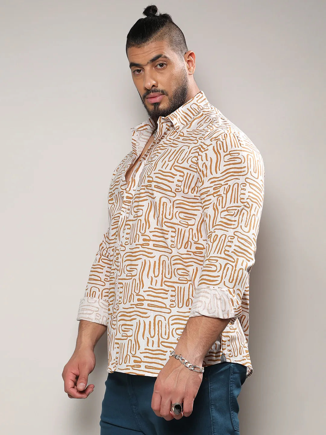 Brown Contrast Lines Shirt